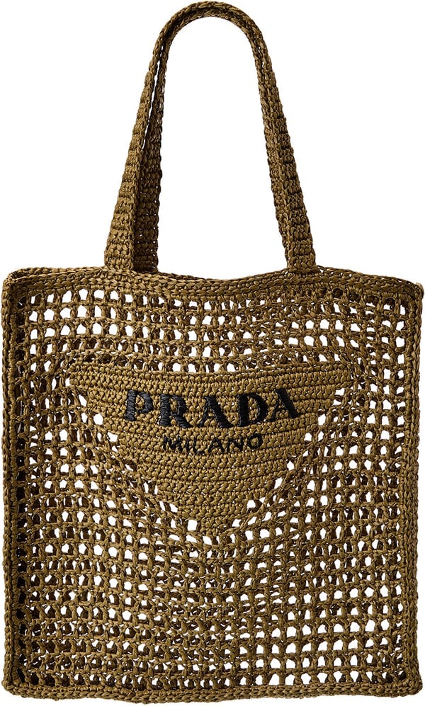 Prada Logo Woven Raffia Tote