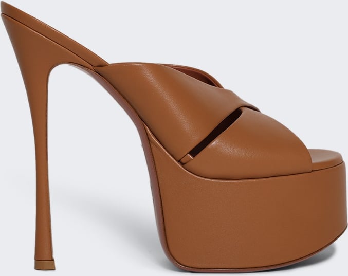 Amina Muaddi SALMA PLATEAU SLIPPER SANDAL LATTE LEATHER