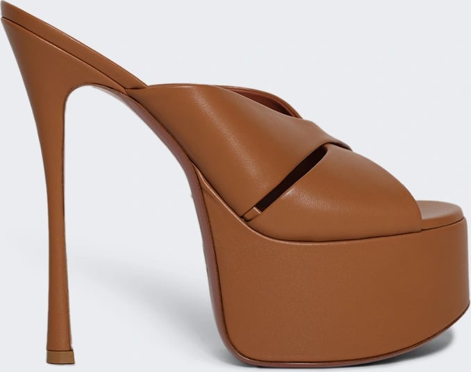 Amina Muaddi SALMA PLATEAU SLIPPER SANDAL LATTE LEATHER