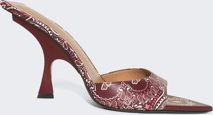 The Attico Ester Bandana Print Leather Mules Cherry Red