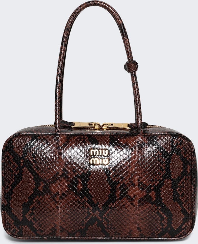 Miu Miu BEAU PYTHON PRINTED AYERS LEATHER BAG TABACCO