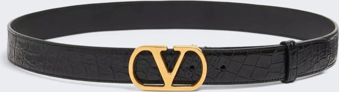 Valentino VLOGO SIGNATURE CROCODILE BELT BLACK