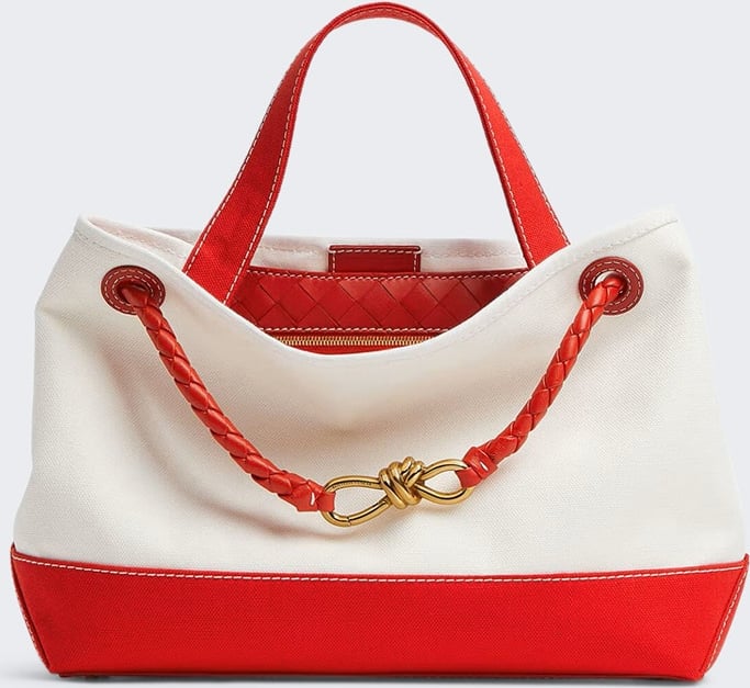 Bottega Veneta ANDIAMO CANVAS BAG WHITE AND RED