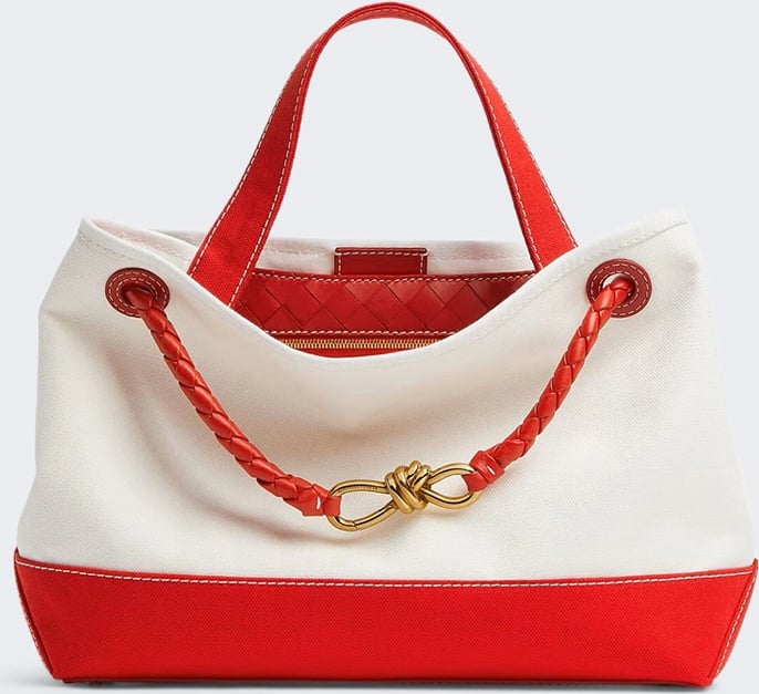 Bottega Veneta ANDIAMO CANVAS BAG WHITE AND RED