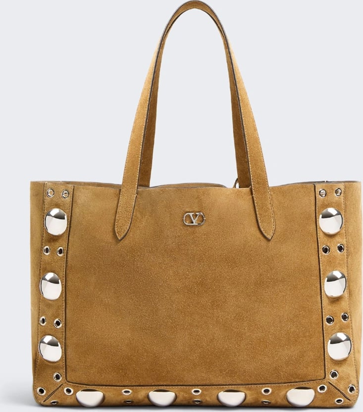 Valentino Nellcôte Large Suede Shopping Bag Havana Beige