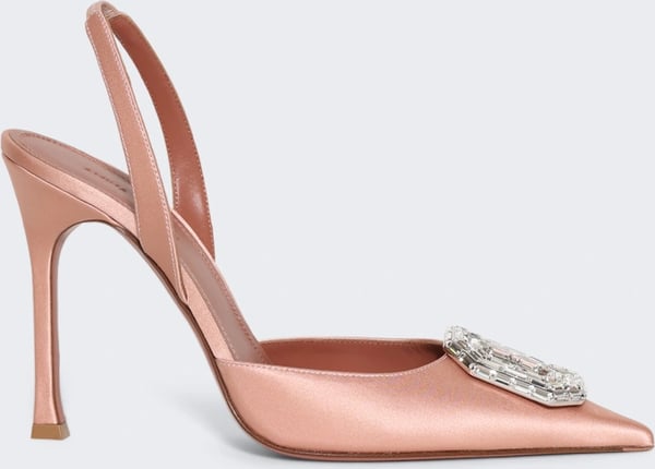Amina Muaddi CAMELIA SLING PUMP POWDER SATIN
