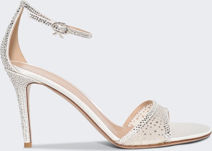 Gianvito Rossi Crystal Organza Ankle-Strap Sandals Off White