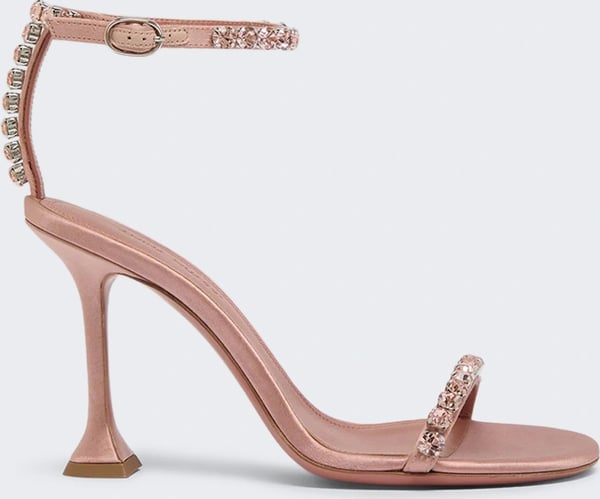 Amina Muaddi GIGI SANDAL 95 POWDER SATIN + VINTAGE ROSE CRYSTALS