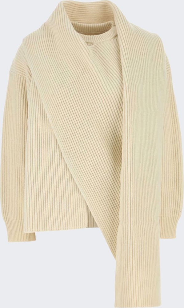 Jil Sander LONG SLEEVE JUMPER WITH DRAPED SCARF NECK EGGSHELL
