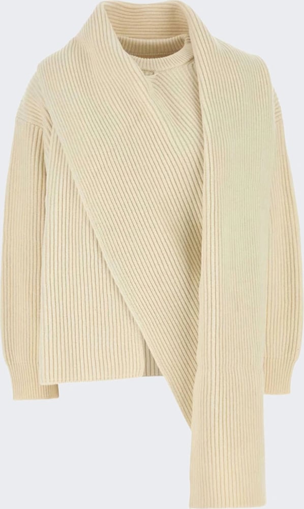 Jil Sander LONG SLEEVE JUMPER WITH DRAPED SCARF NECK EGGSHELL