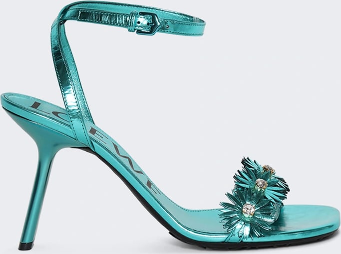 Loewe PAULA'S IBIZA PETAL FLOWER CRYSTAL SANDAL 90 TURQUOISE