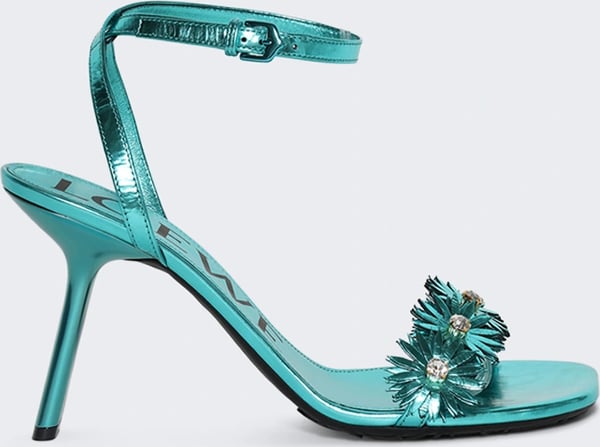 Loewe PAULA'S IBIZA PETAL FLOWER CRYSTAL SANDAL 90 TURQUOISE