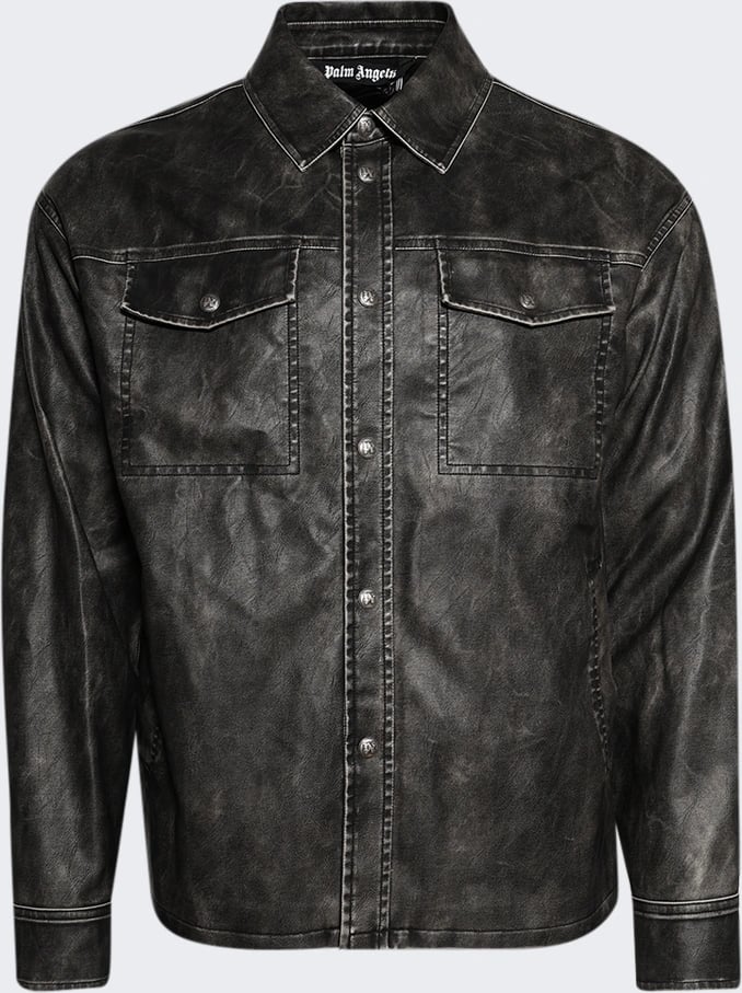 Palm Angels CURVED LOGO COATED OVERSHIRT DARK GREY