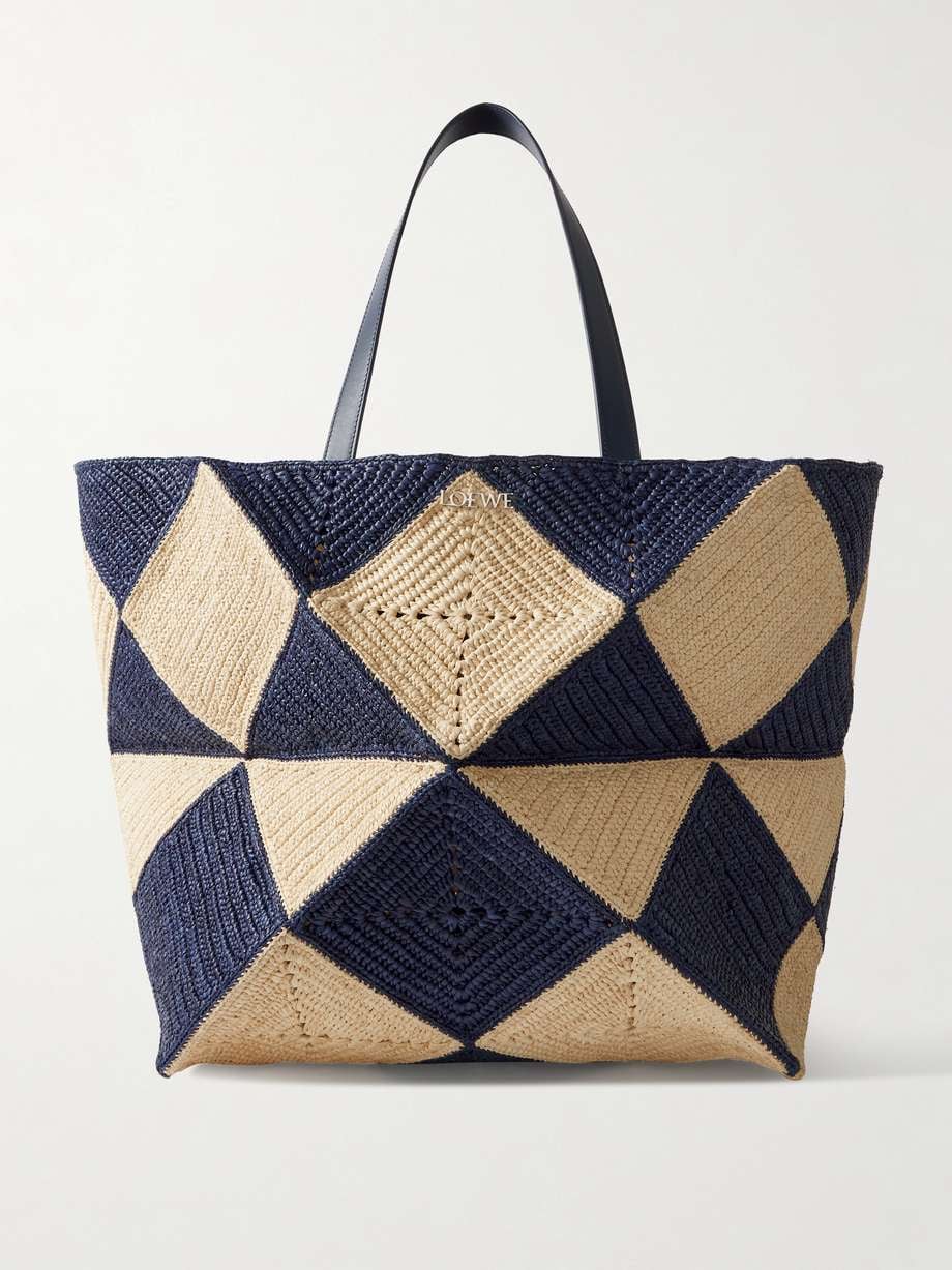 Loewe Paula's Ibiza XXL Puzzle Fold leather-trimmed raffia tote bag