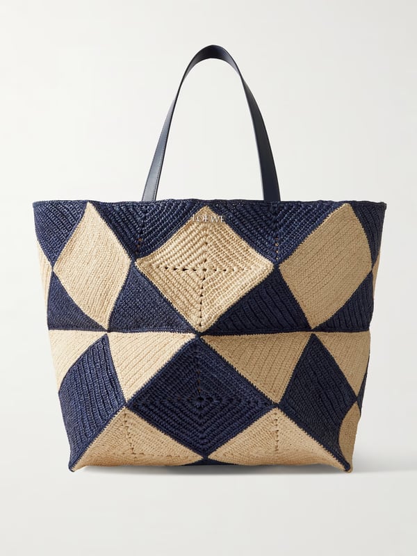 Loewe Paula's Ibiza XXL Puzzle Fold leather-trimmed raffia tote bag