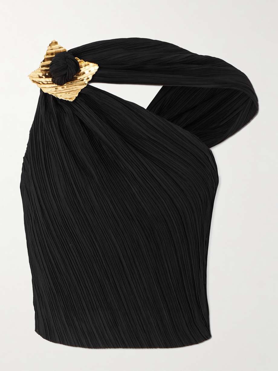 Cult Gaia Moira asymmetric plissé-chiffon top