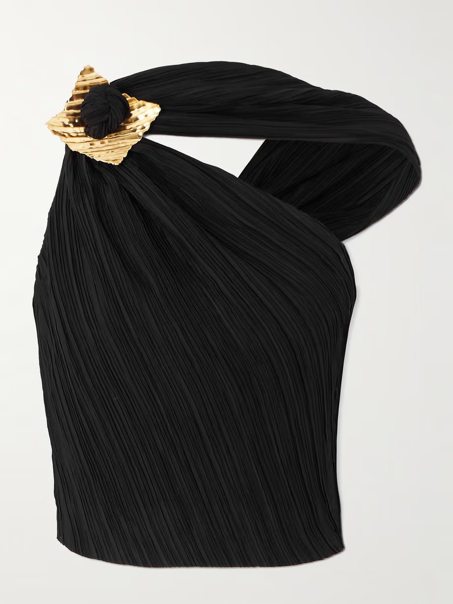 Cult Gaia Moira asymmetric plissé-chiffon top